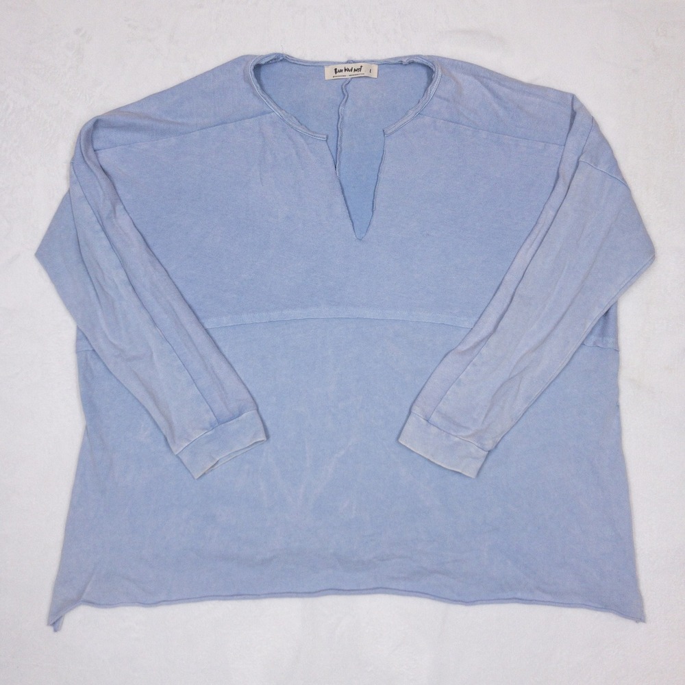 Three Bird Nest Terry Knit Pullover Top Womens Large Oversized Blue Mineral Wash